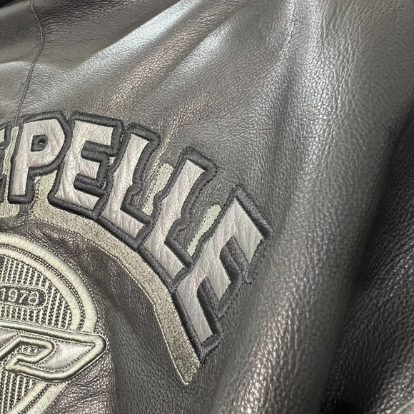 PELLE PELLE Marc Buchanan grey black embellished leather bomber jacket 42 - Picture 7 of 16